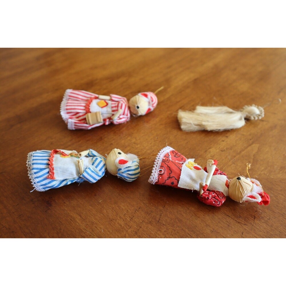 Lot 4 Corn Husk Christmas Ornaments Vintage Mouse Mice 4" Horsehair (?) Angel - Picture 12 of 13